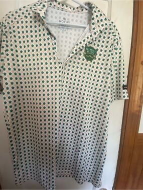 Belmont stakes 2026 Men's White Polo with Green Clover Print Saratoga horse race